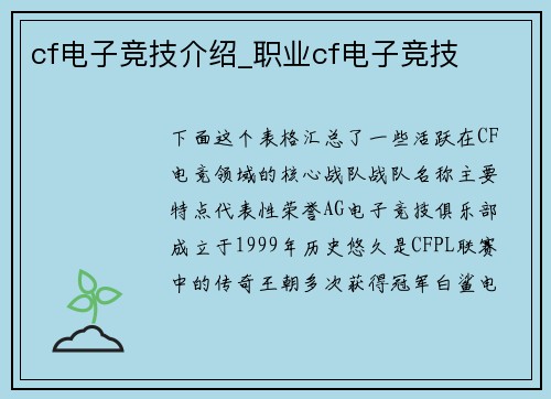 cf电子竞技介绍_职业cf电子竞技